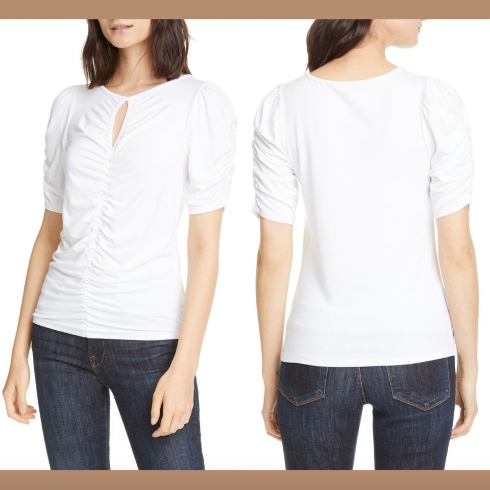 NEW $125 Frame Shirred Keyhole Neck T-Shirt in White [ SZ Small ]‎